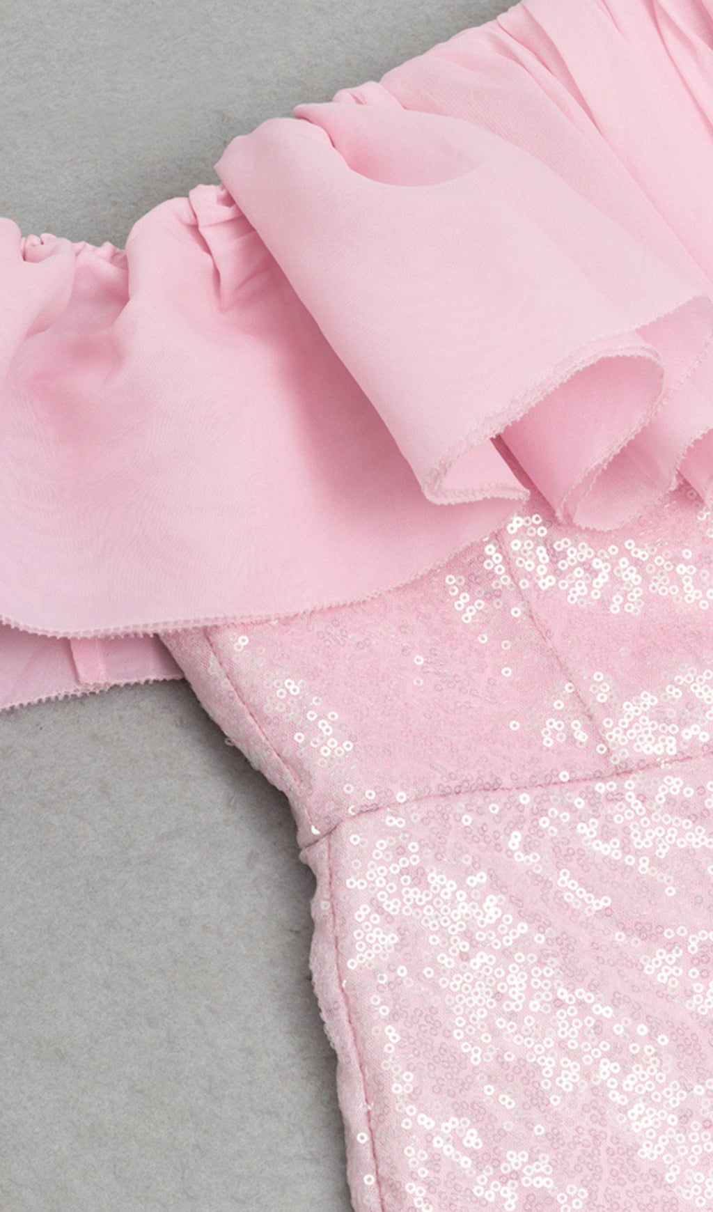 Ruffle high split sequin maxi dress in pink