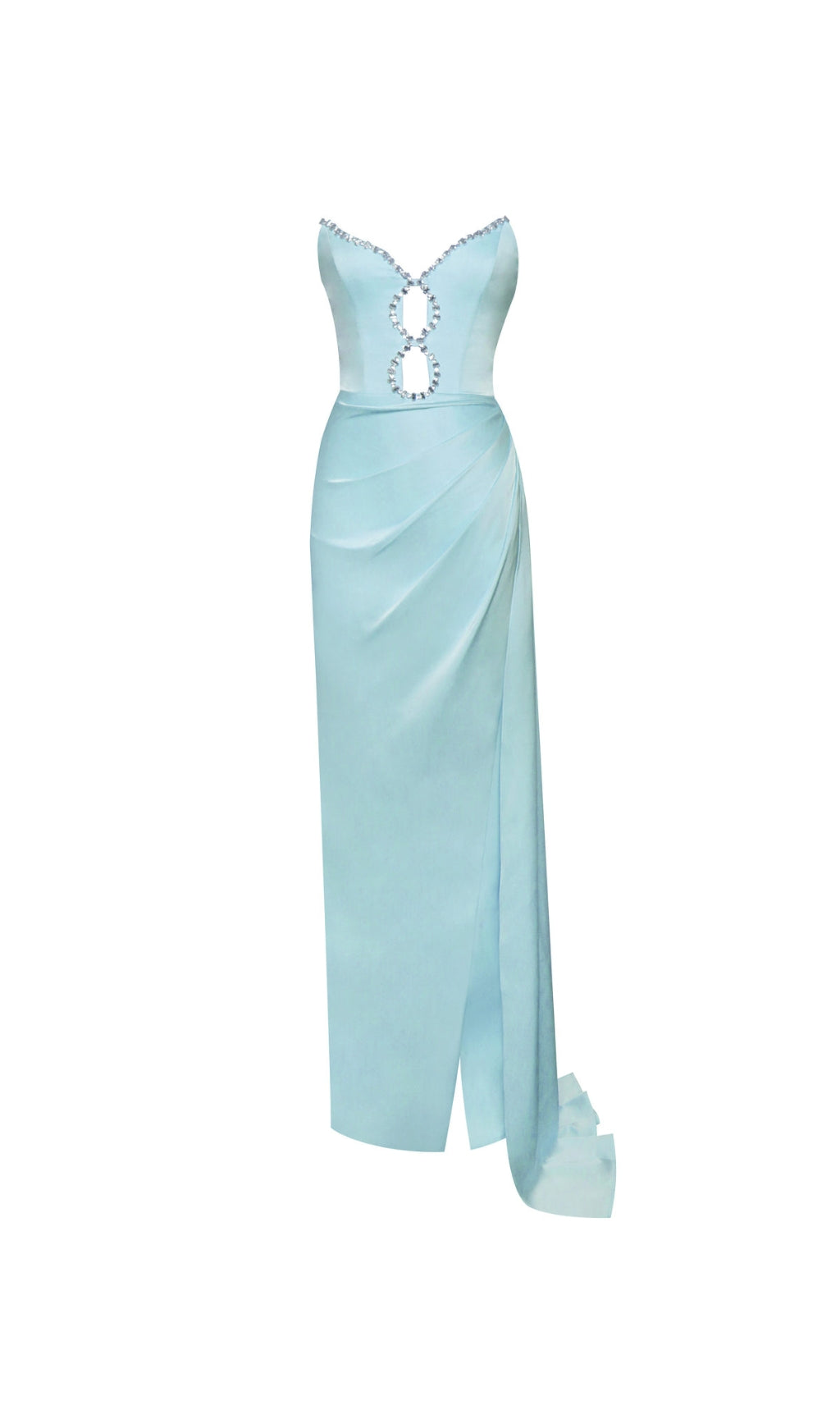 Embellished drape split maxi dress in blue