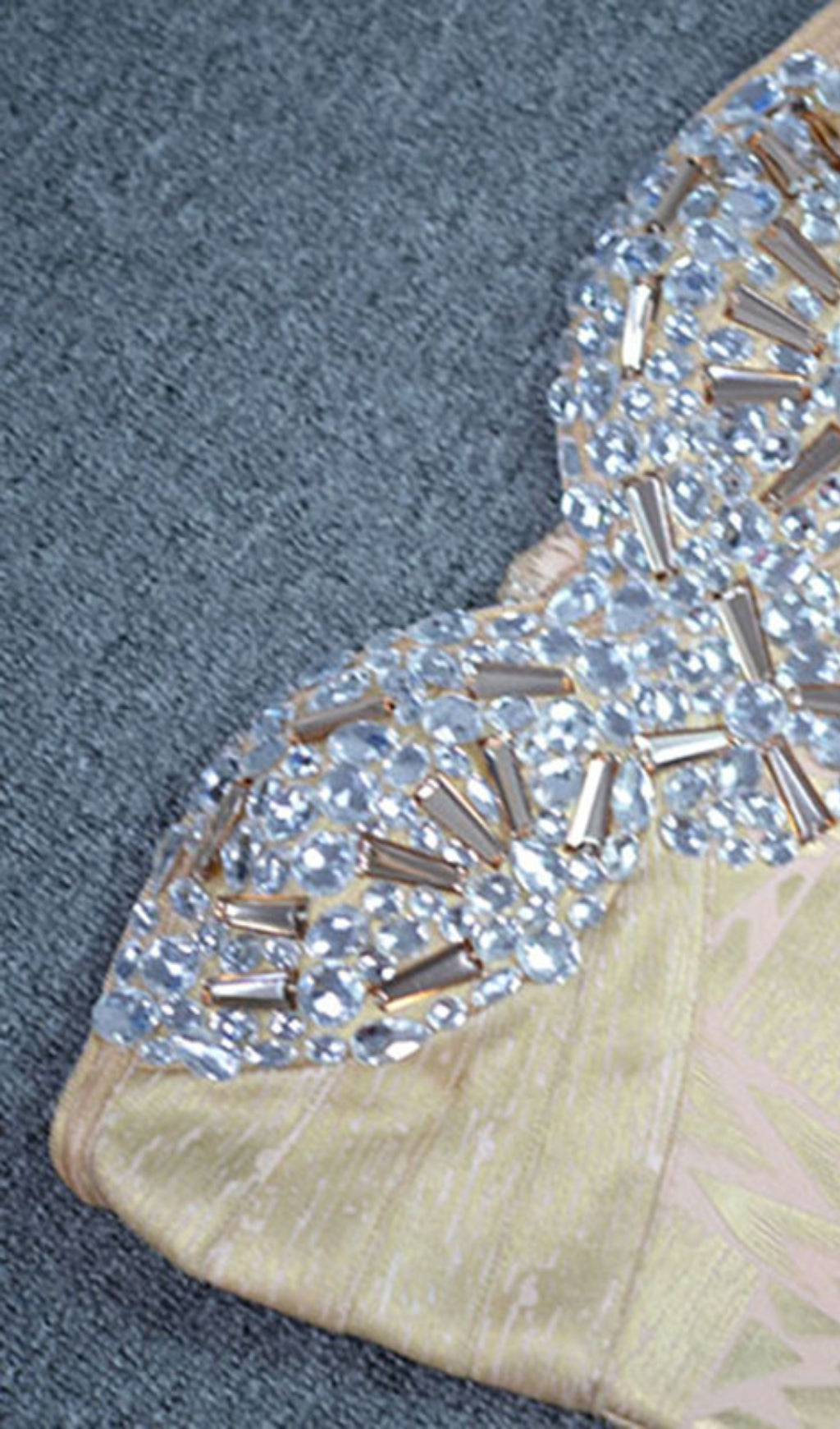 Strapless embellished mini dress in golden
