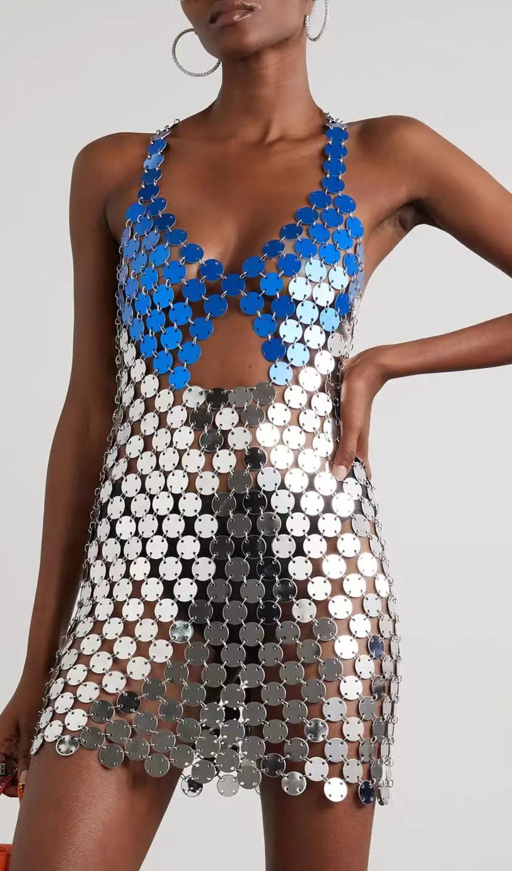 Cutout Chainmail Mini Dress In Blue & White