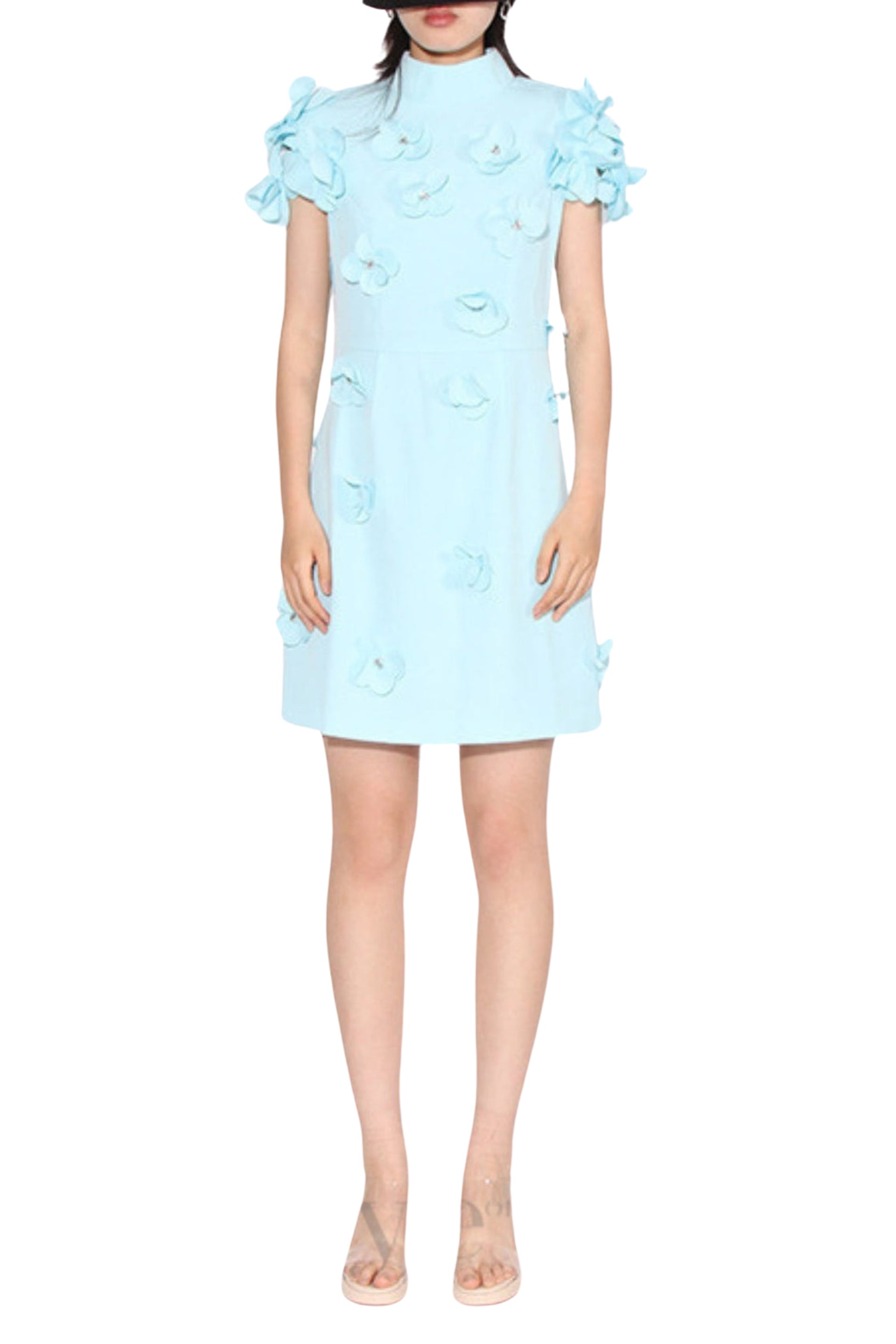 BLUE FLOWER DECOR MINI DRESS