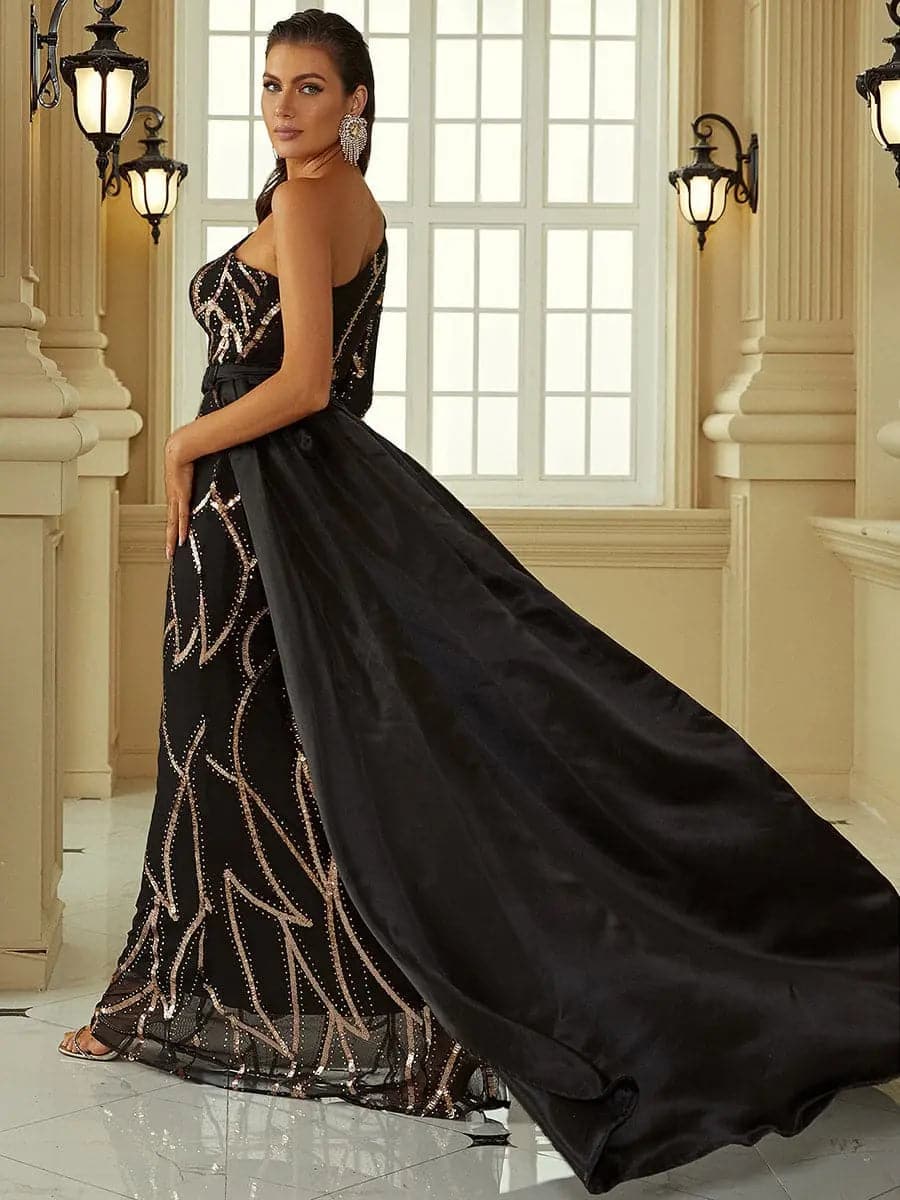 One Shoulder Cloak Sequin Prom Dress