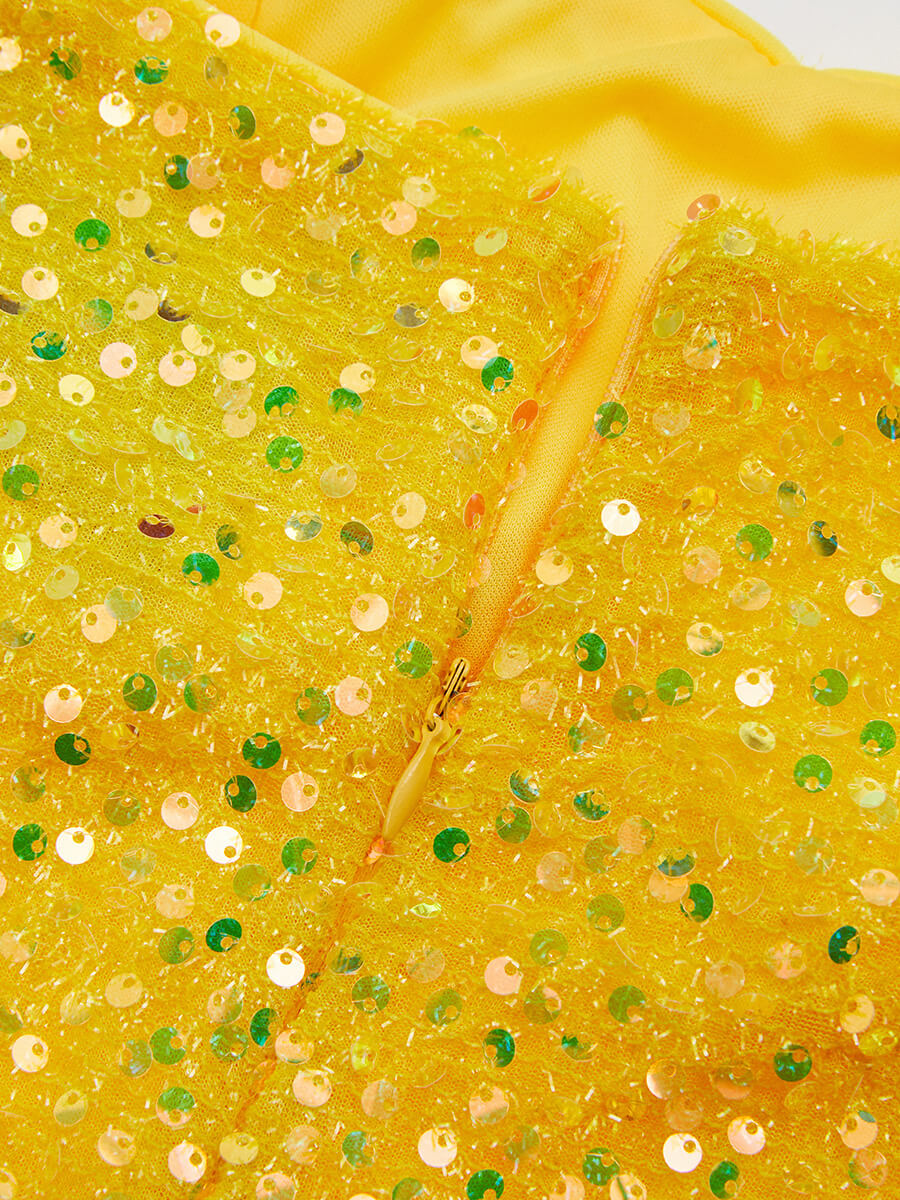 Formal Square Neck Mermaid Sequin Evening Dress