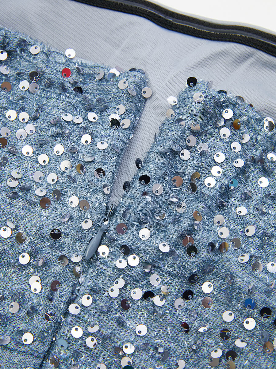 One Shoulder Draped Sequin Dress