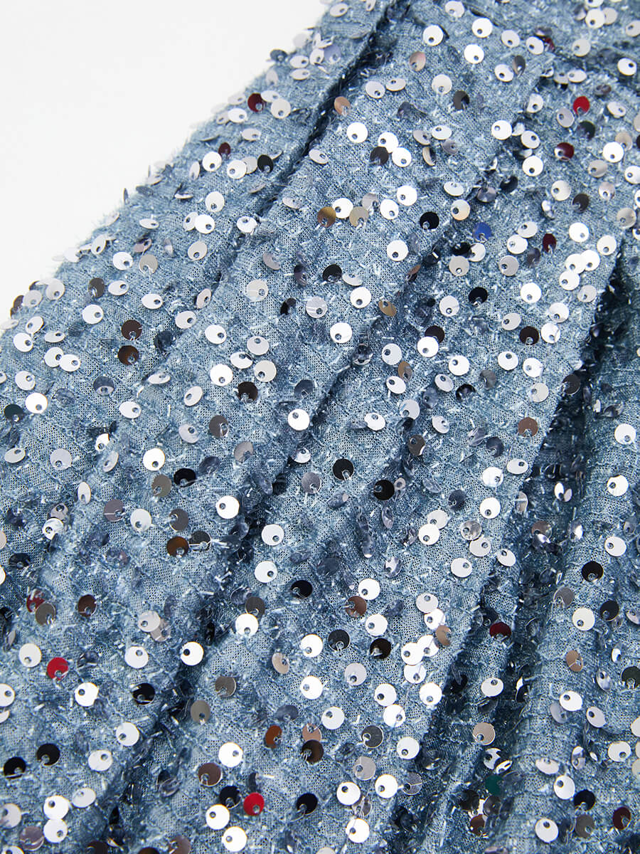 One Shoulder Draped Sequin Dress