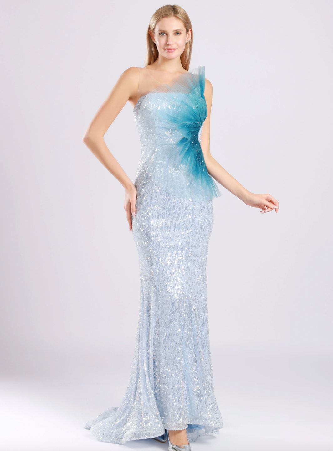 Mermaid mesh sequin embellished maxi dresses