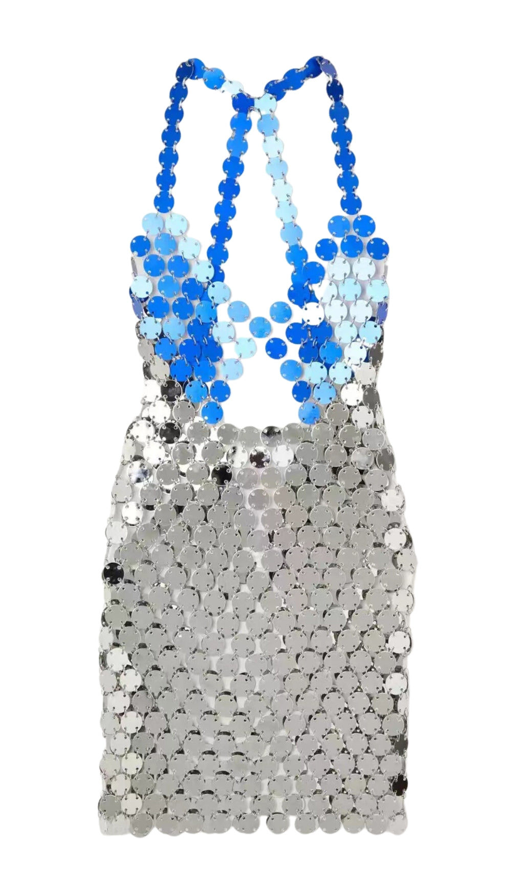 Cutout Chainmail Mini Dress In Blue & White