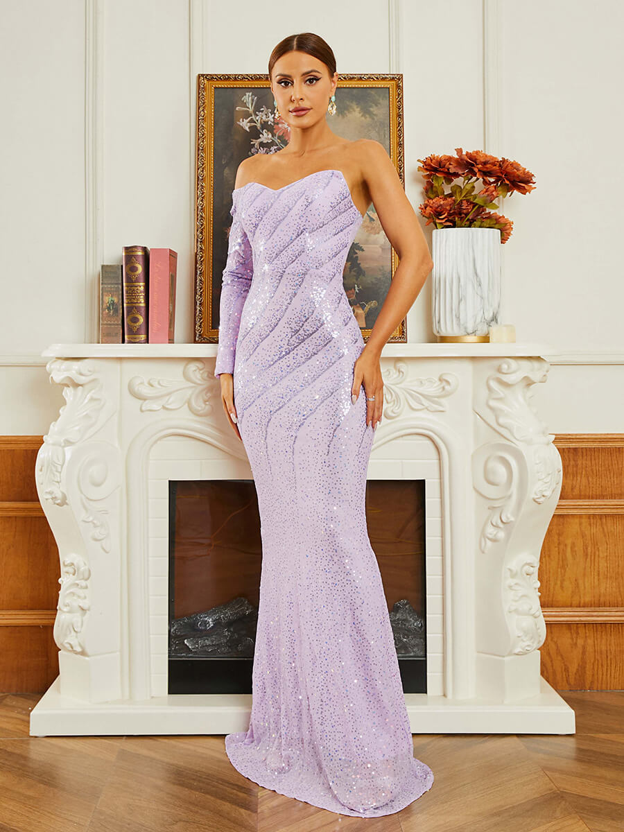 One Shoulder Sequin Mermaid Evening Dress