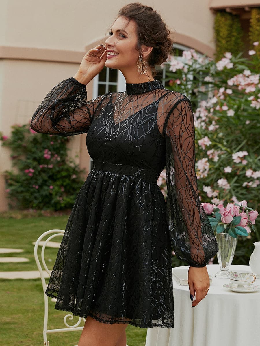 High Neck A-Line Sequin Black Homecoming Dress