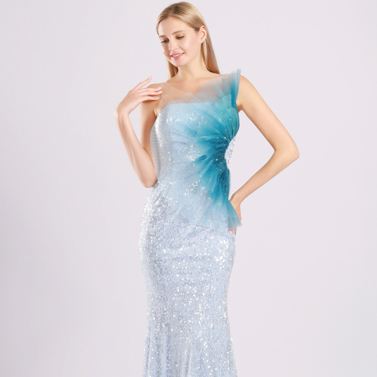 Mermaid mesh sequin embellished maxi dresses