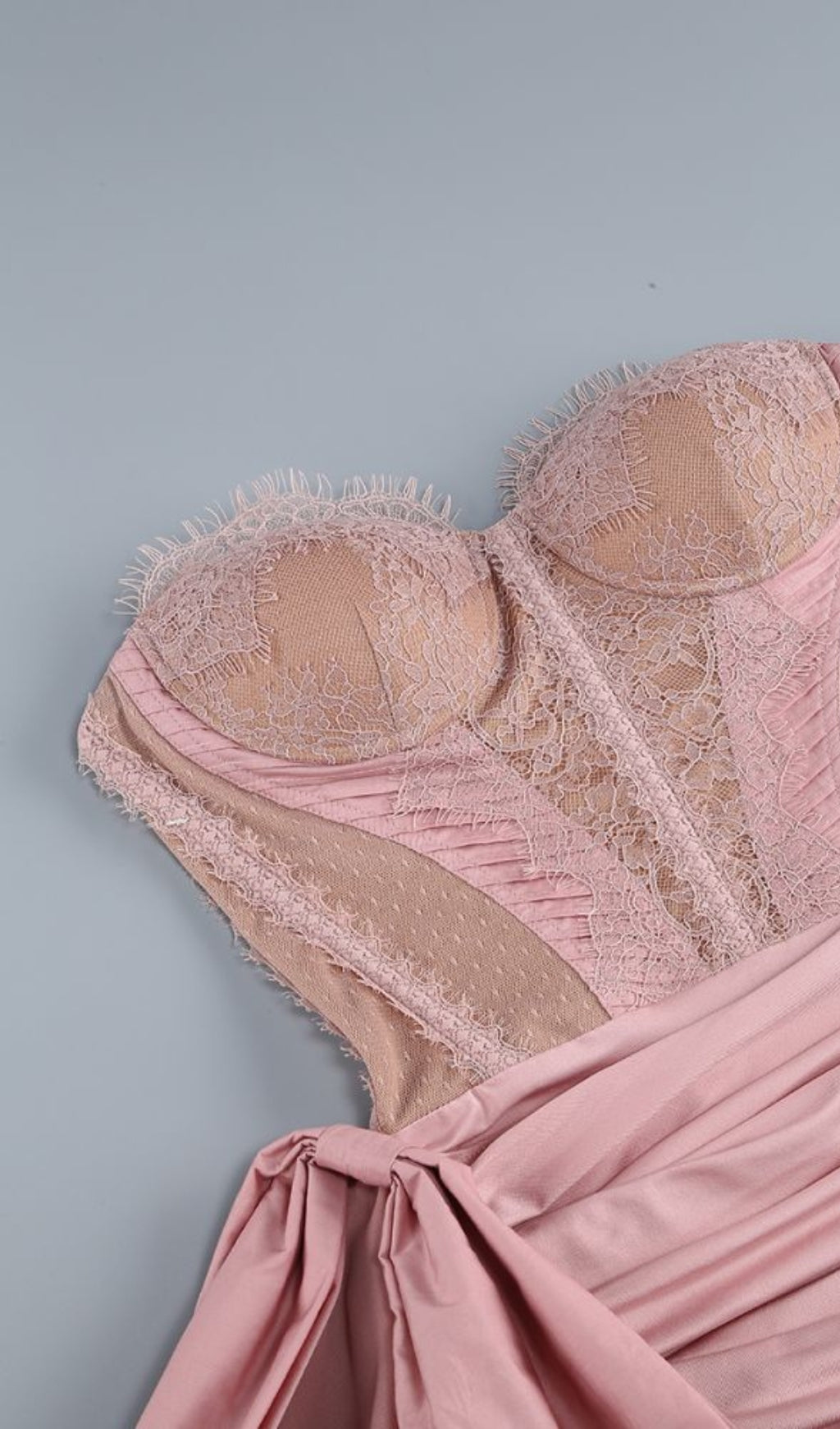 Strapless lace mini dress in pink