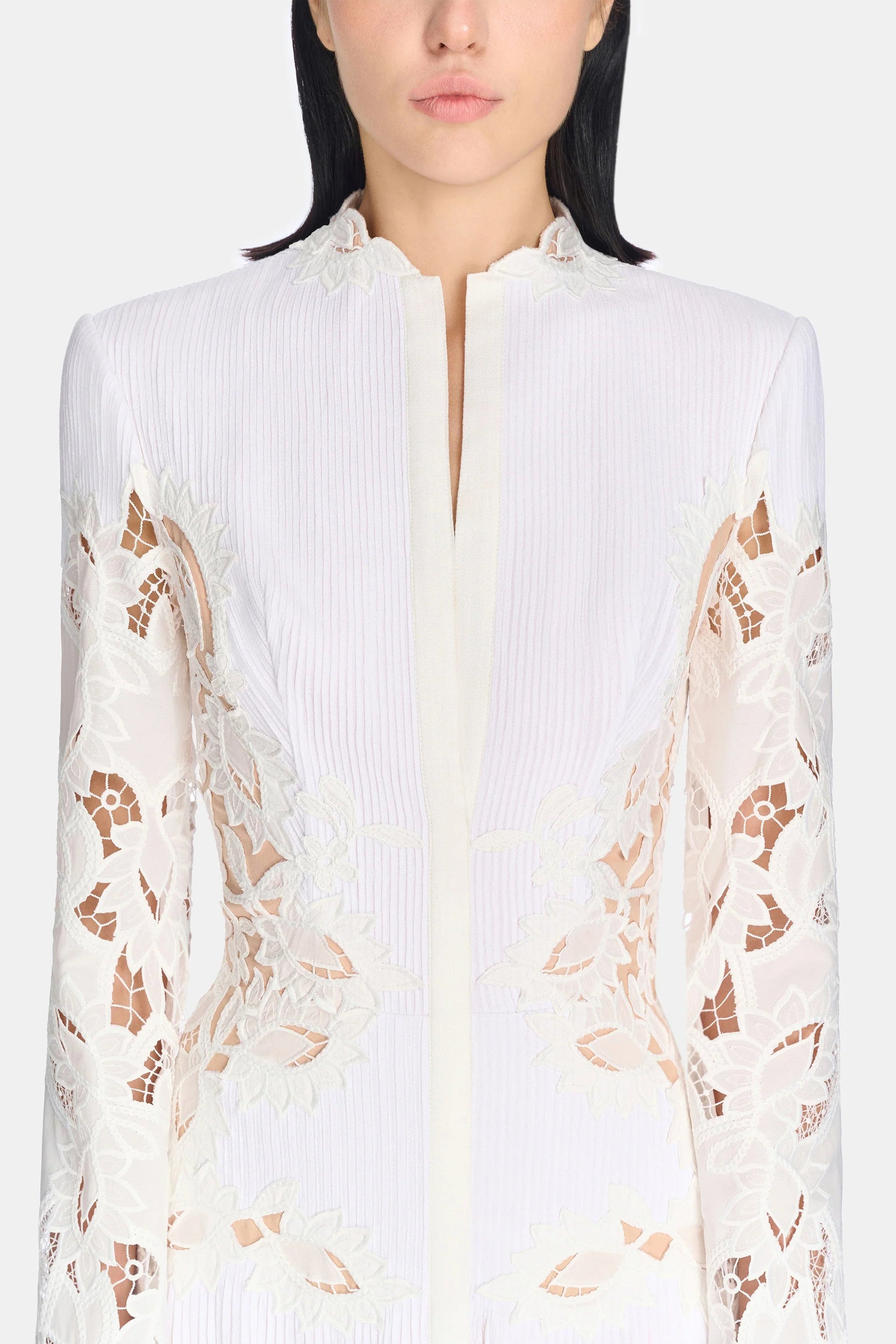 lace embroidered hollow maxi dress in white