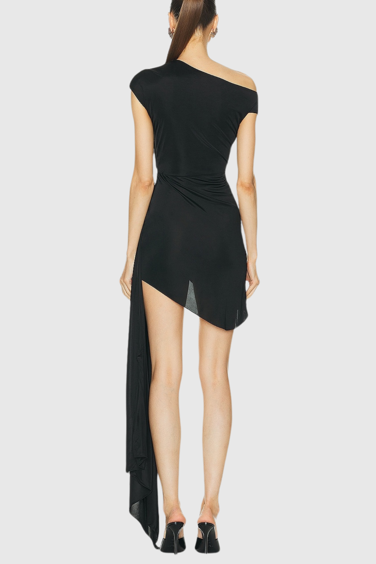 Janett One Shoulder Floral Embellished Mini Dress - Black