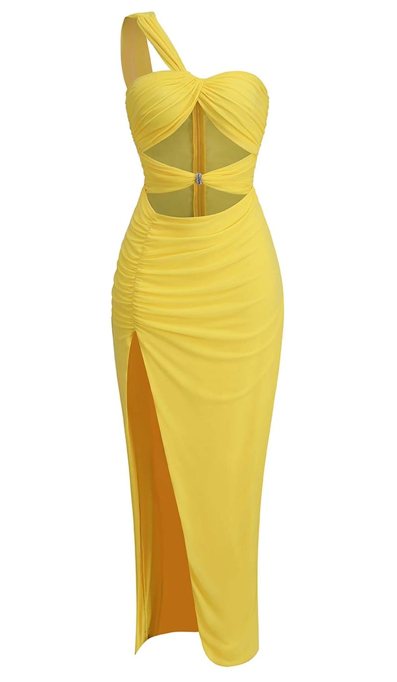 One Shoulder Cutout Maxi Dress In Yellow