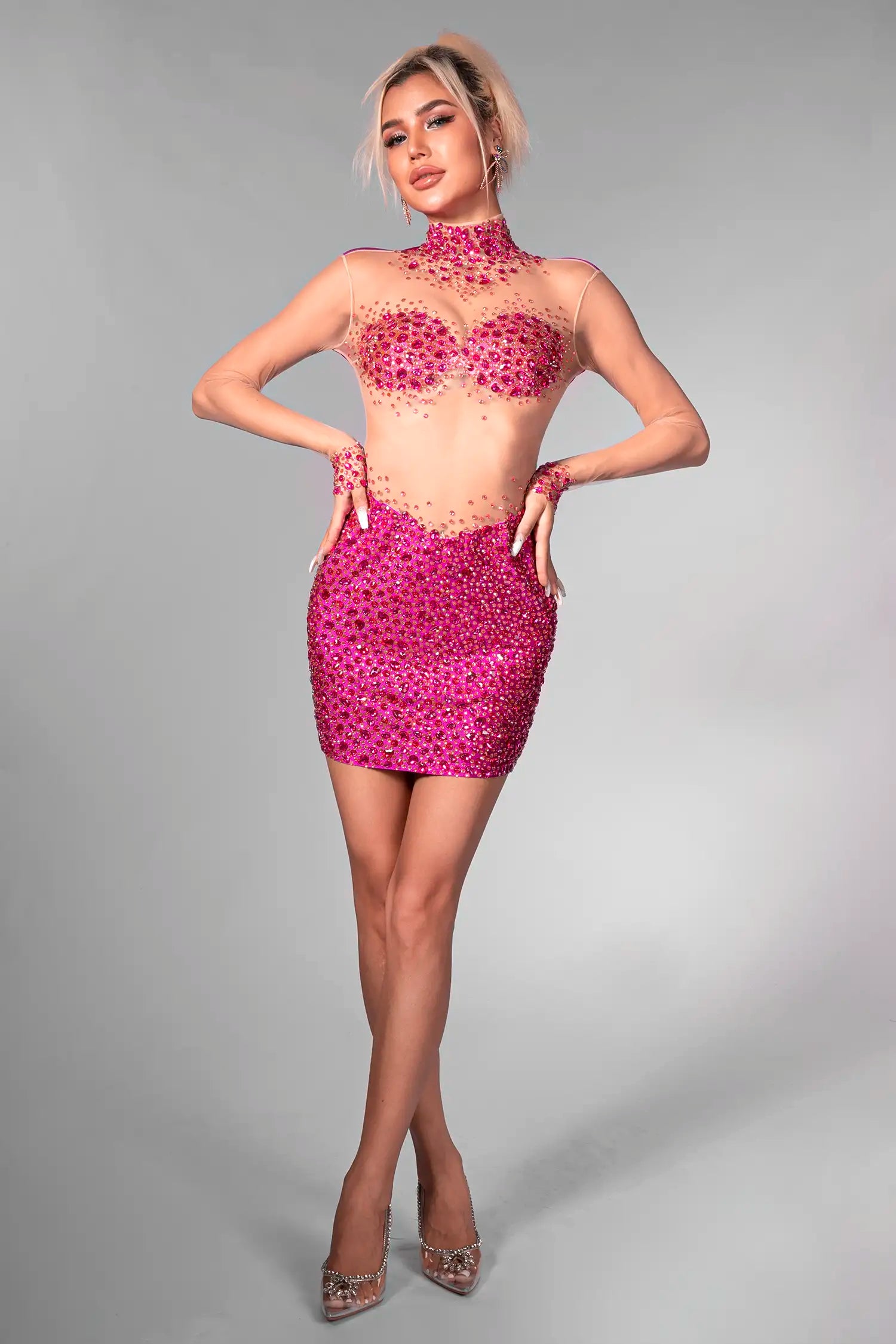Blima Bodycon Crystal See Through Mesh Dress