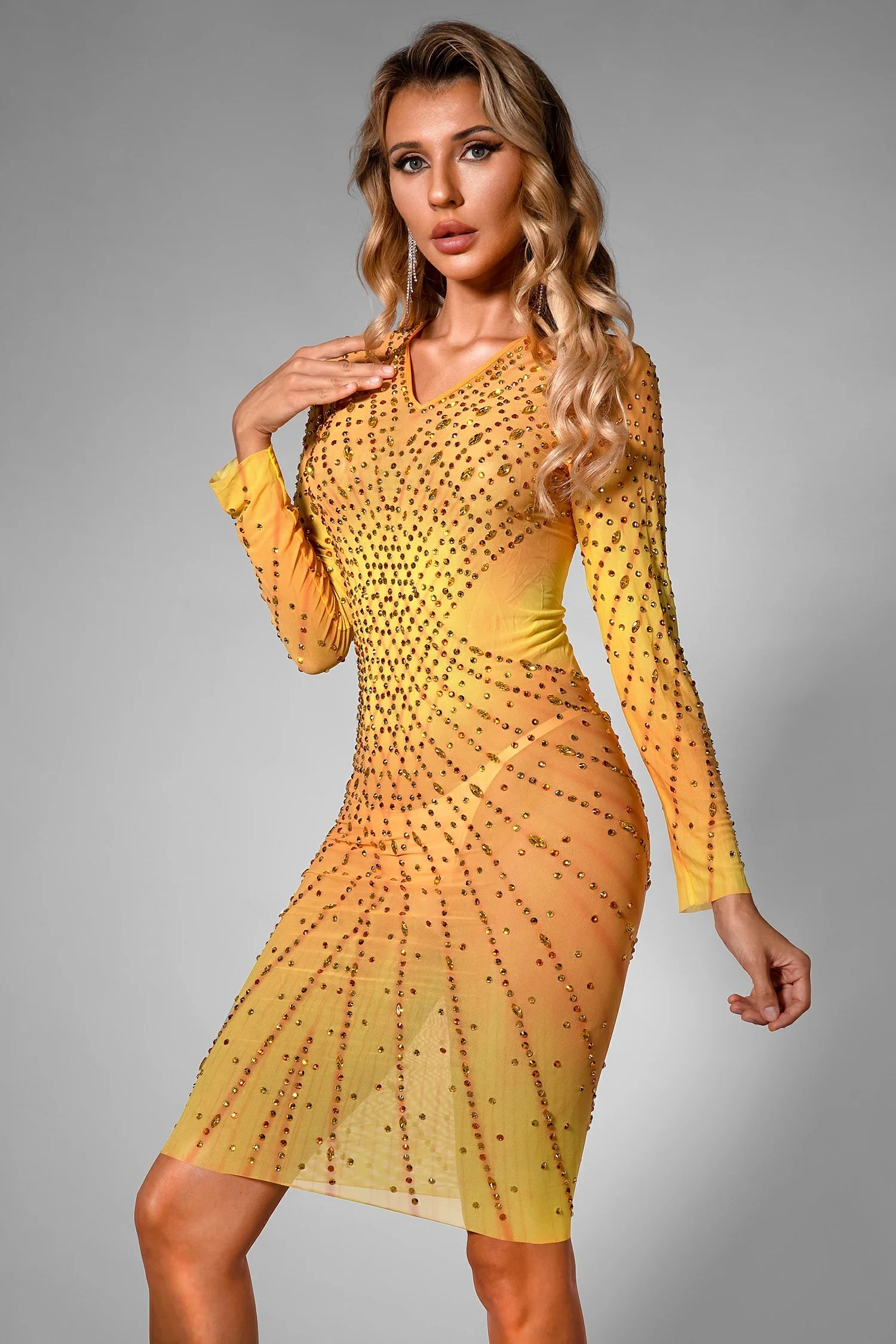 Brittnee Diamond Embellished Mesh Dress