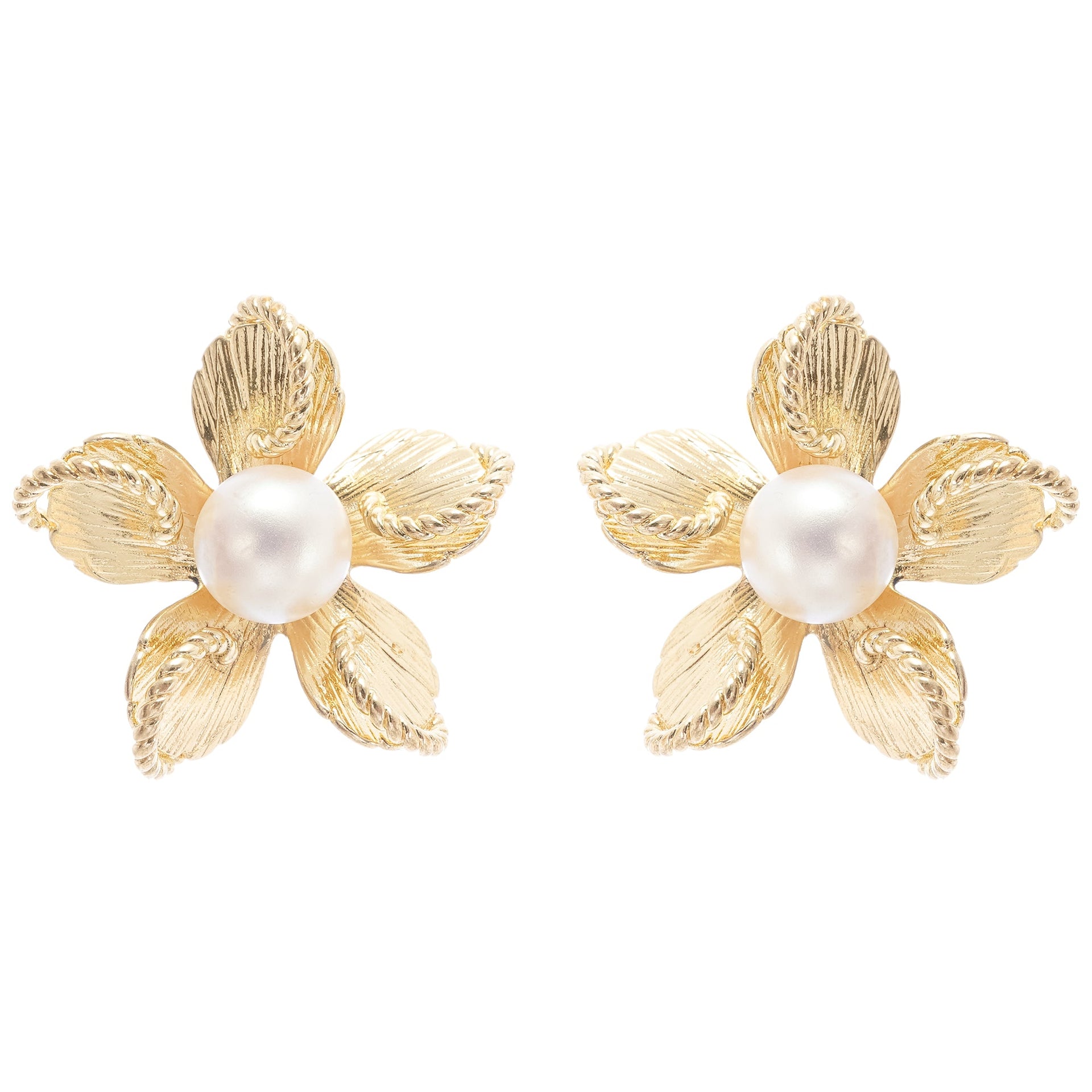Jeanne floral faux-pearl stud earrings