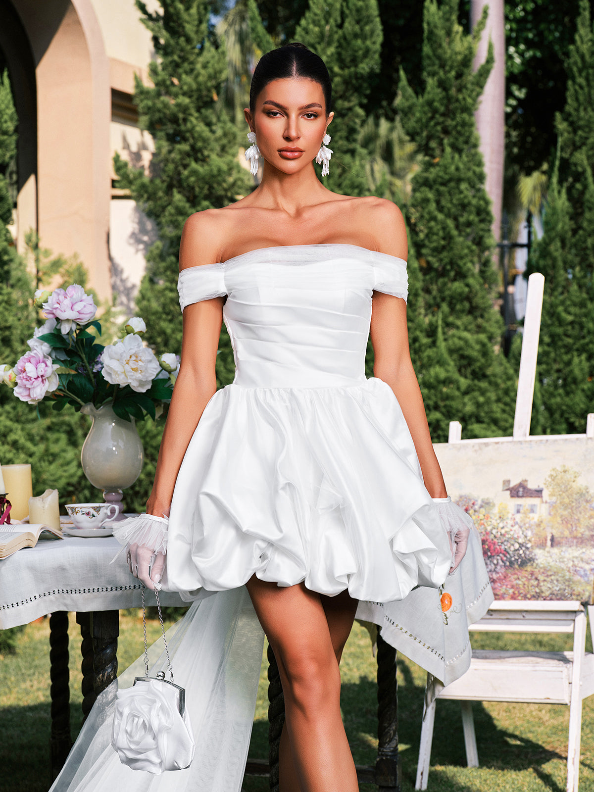 Danyal Off Shooulder Ruched Satin Dress