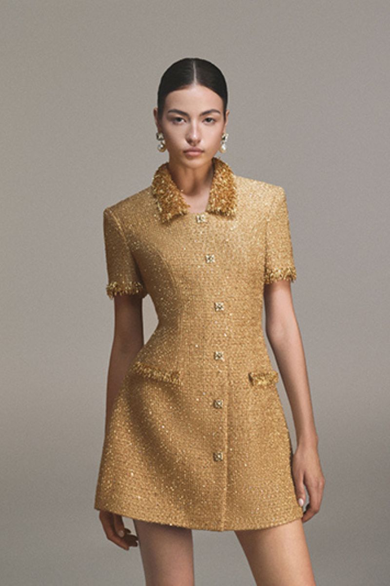 gold embellished mini dress