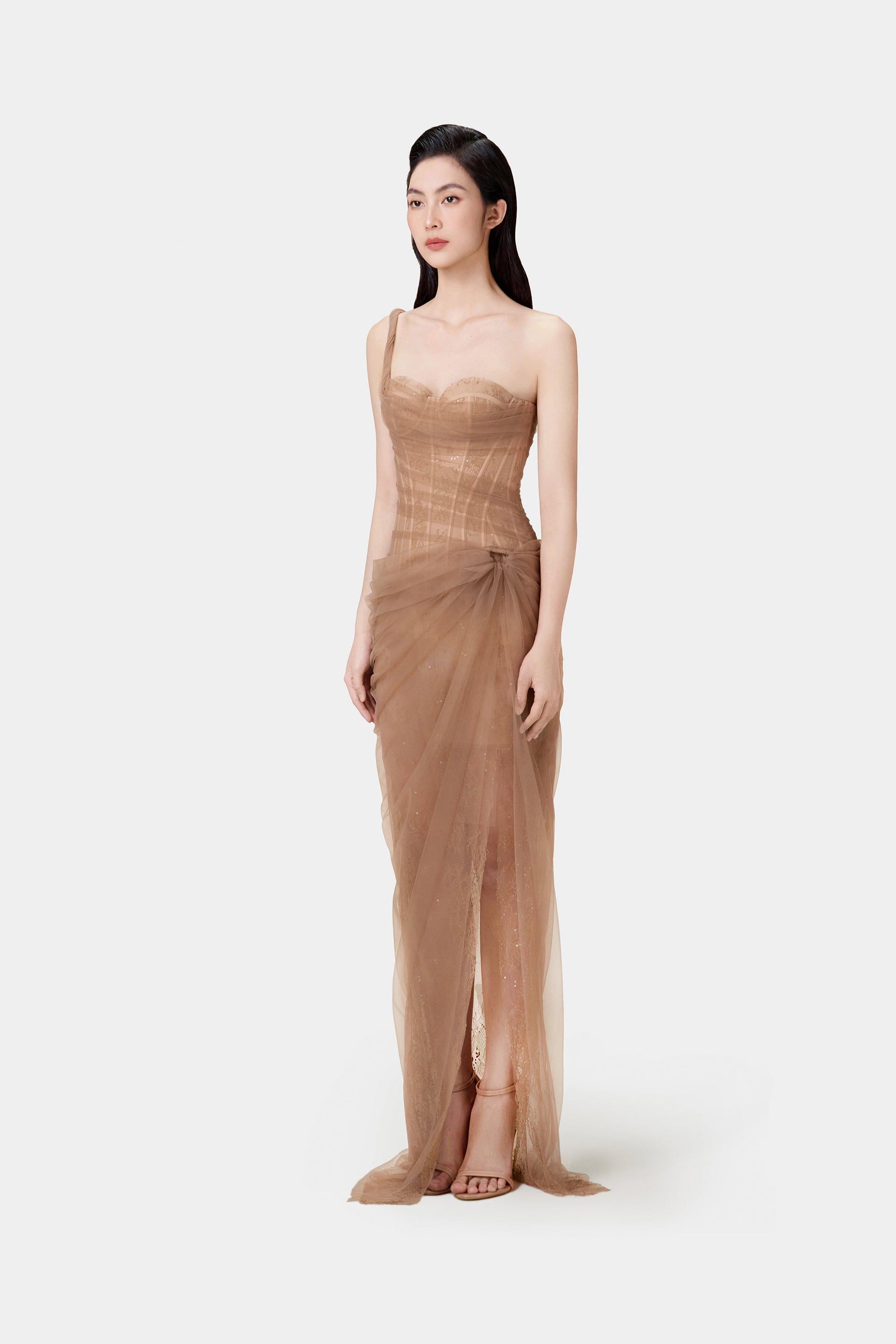 MARA BROWN LACE CORSET DRESS