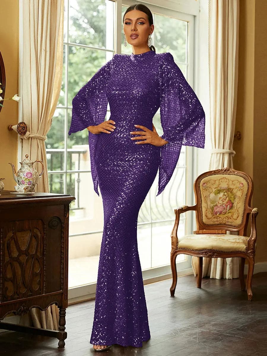 Glitter Bell Sleeve Mermaid Dress