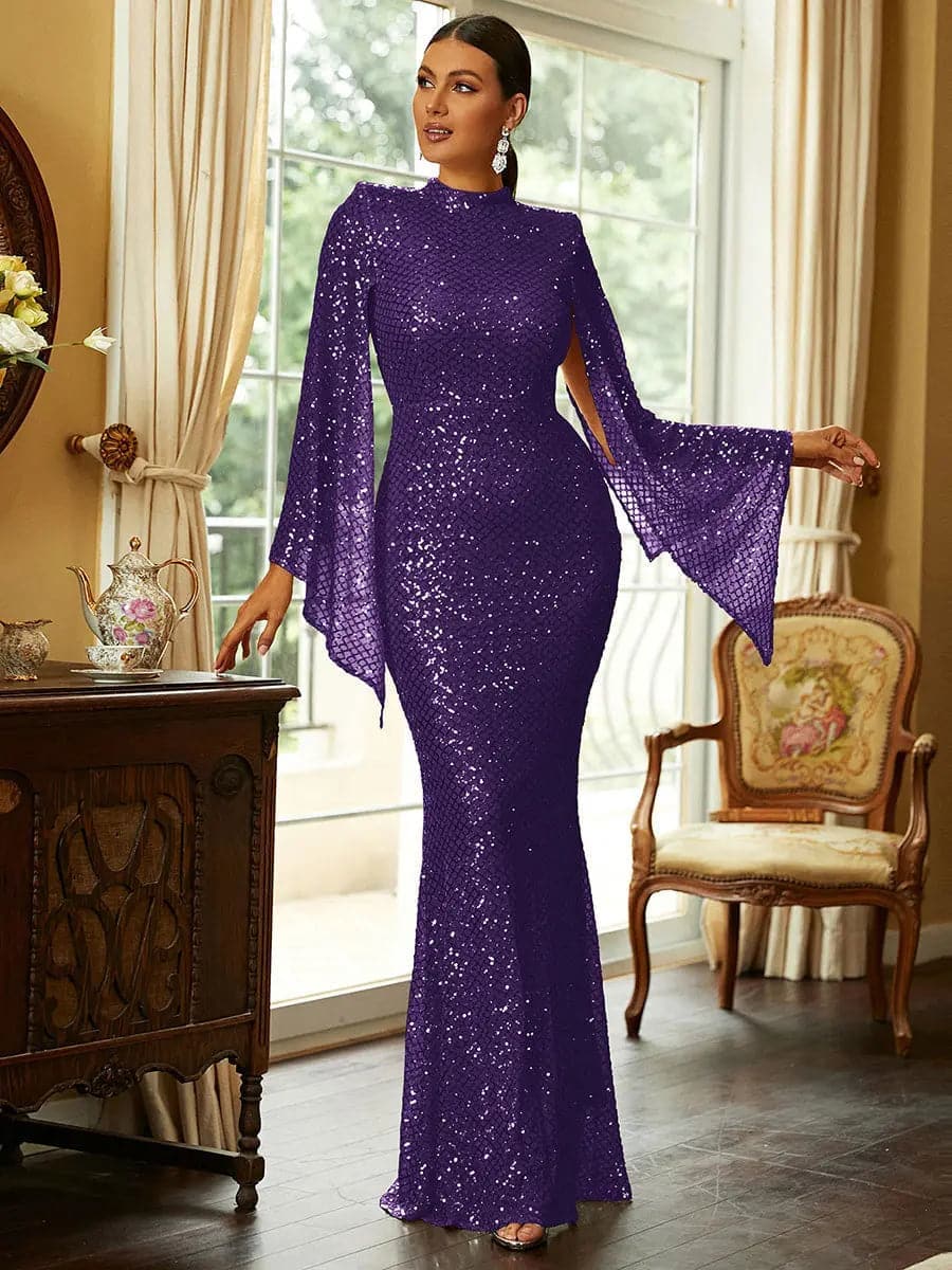 Glitter Bell Sleeve Mermaid Dress