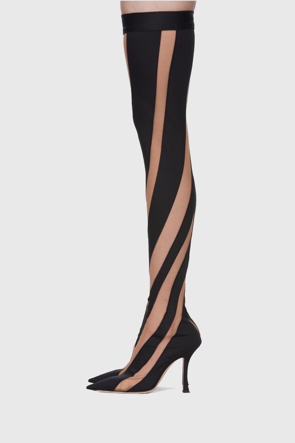 Maeve Stripe Mesh Sock Thigh-high Boots - Black