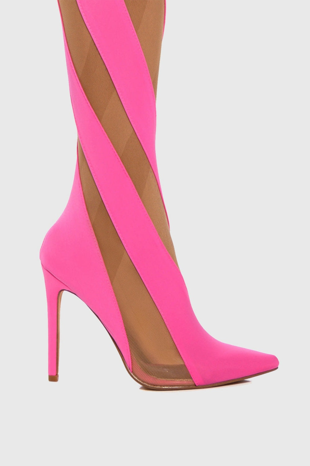 Maeve Stripe Mesh Sock Thigh-high Boots - Pink