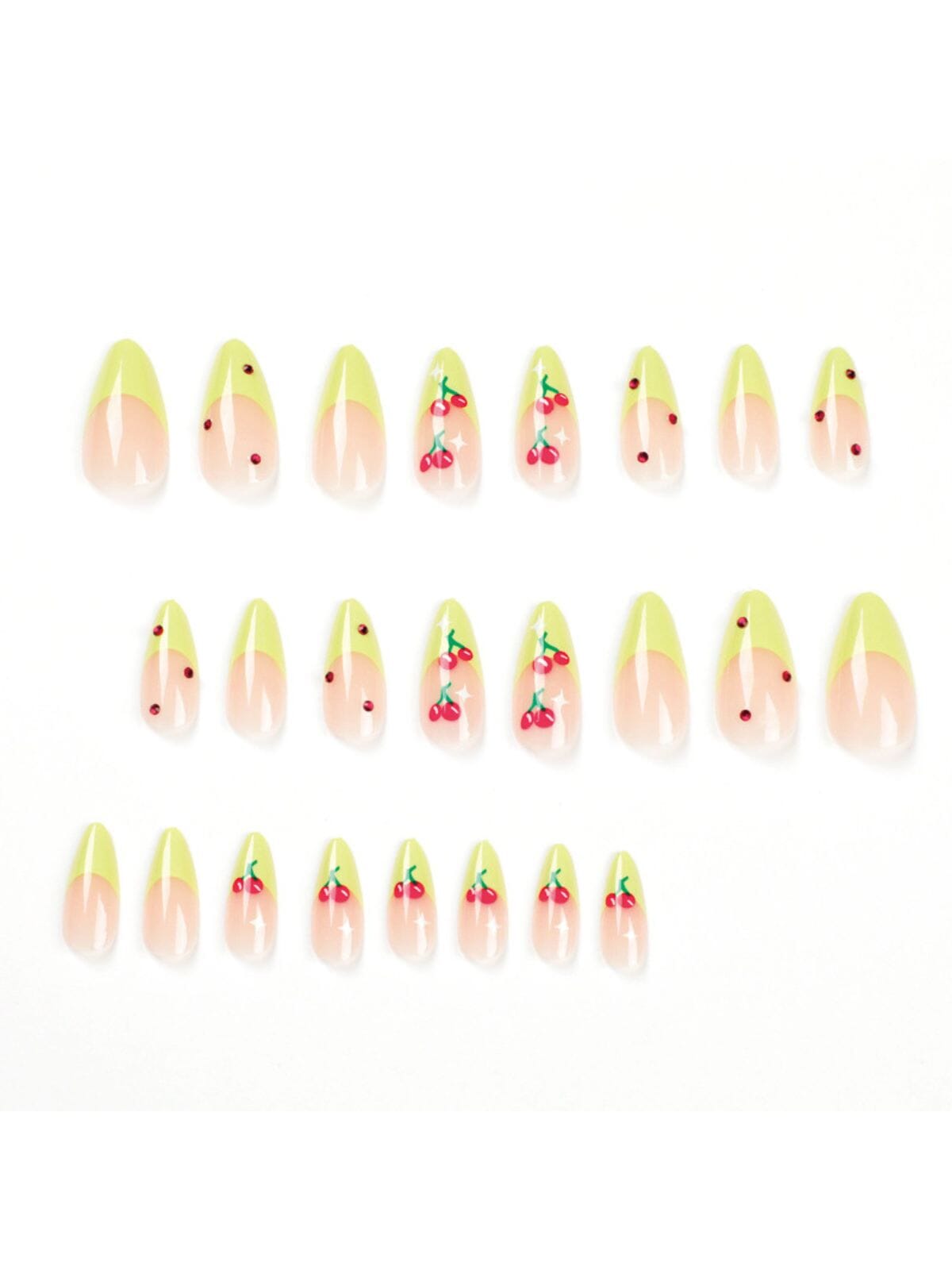 CHERRY FRENCH GREEN EDGE PRESS ON NAILS Press On Nails Oh CICI