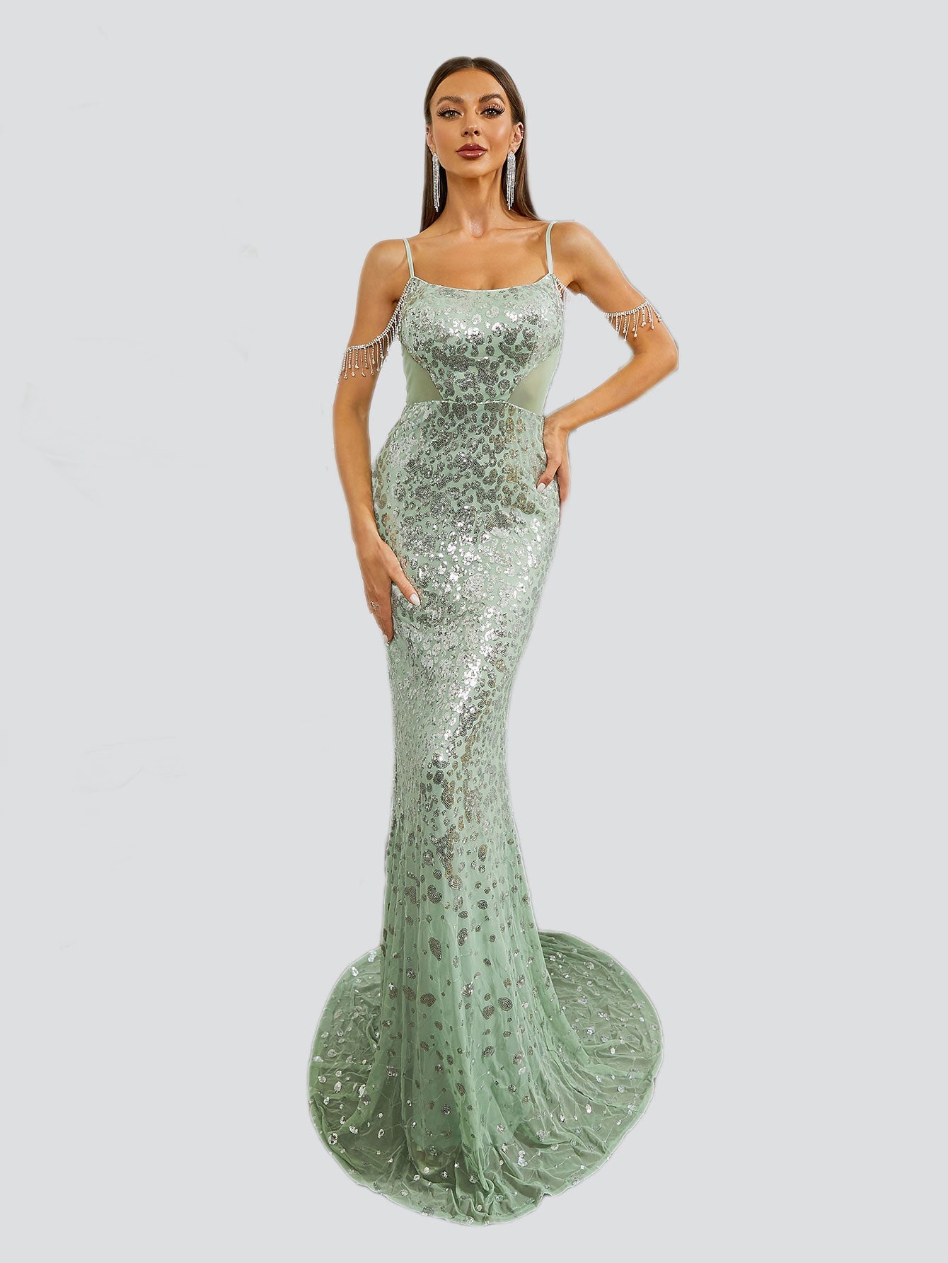 Spaghetti Beads Chain Sequin Evening Dress