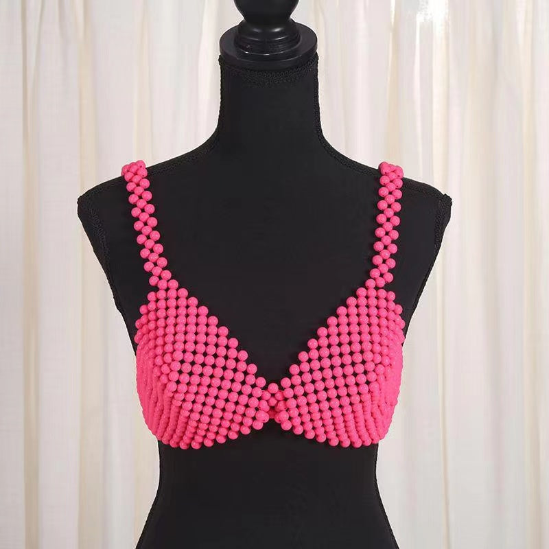 Pearl Bustier Top In Hot Pink
