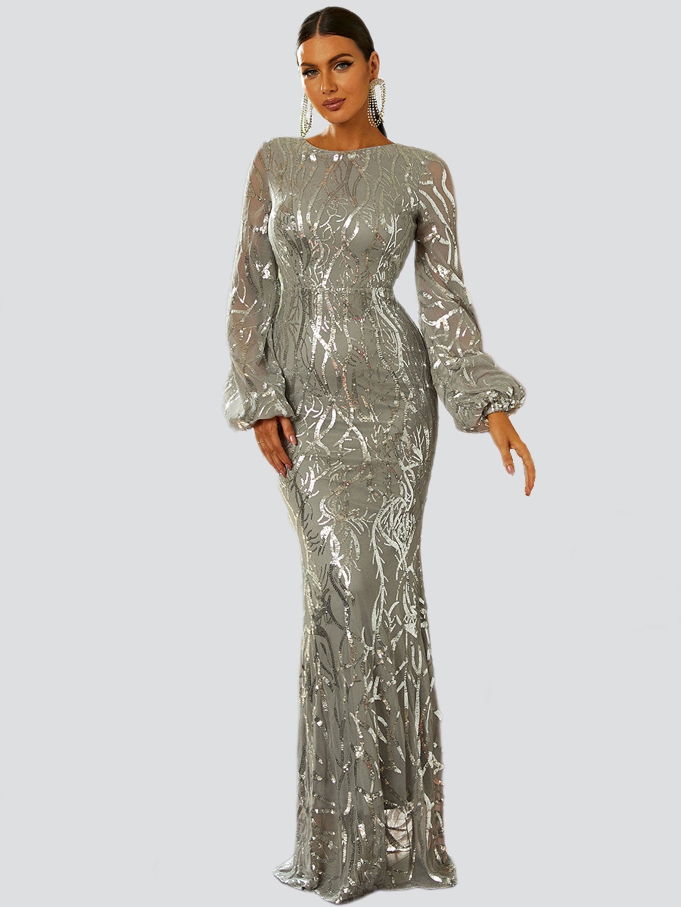 Long Sleeve Maxi Mermaid Sequin Dress