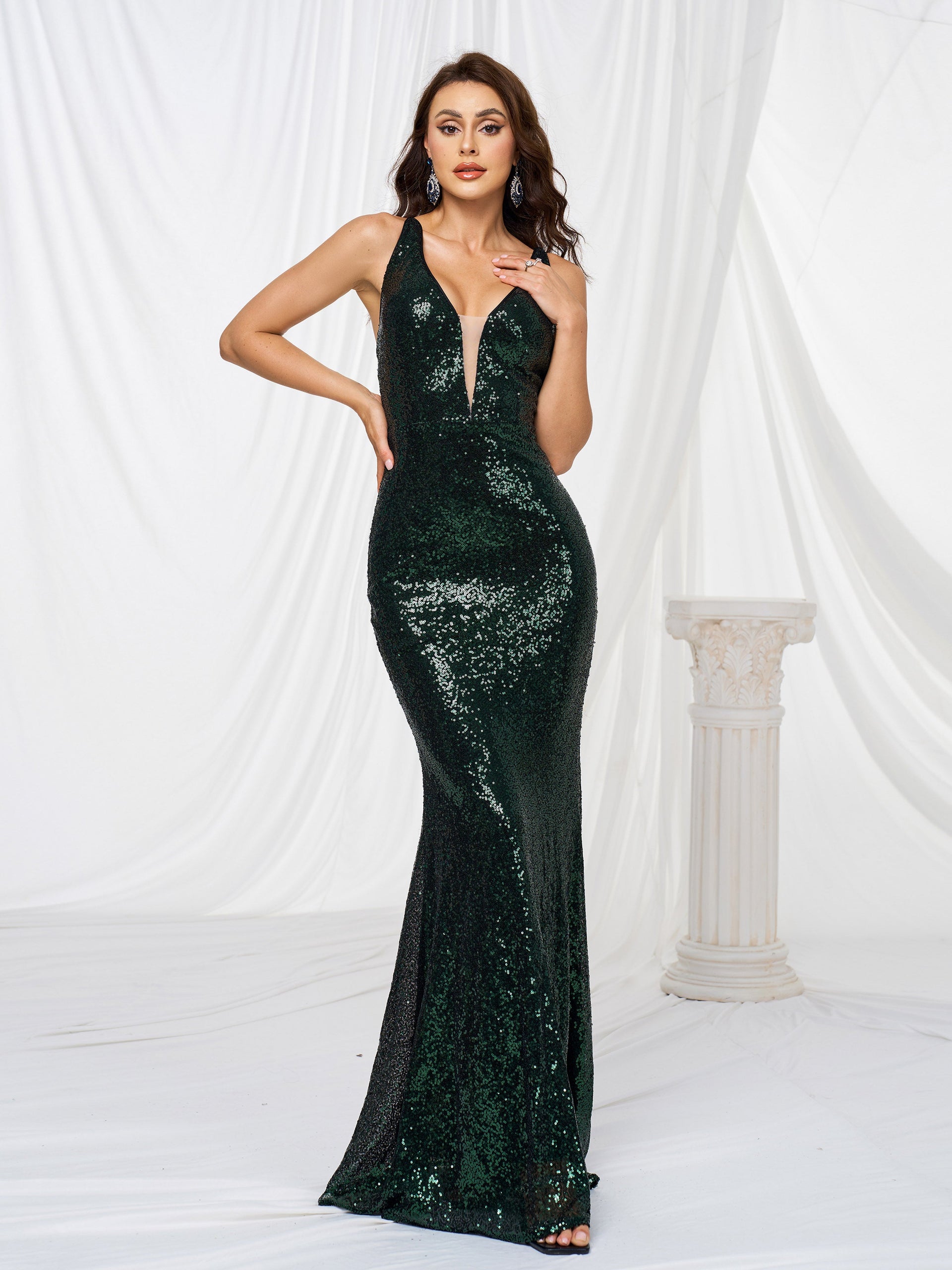 Open Back Sleeveless Sequin Mermaid Dress
