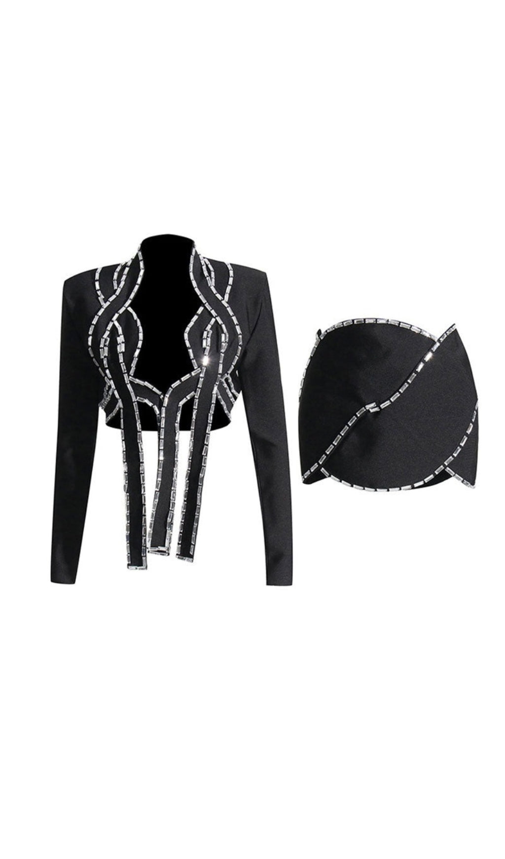 LATTICED EMBELLISHED ROPE TWO PIECES IN BLACK