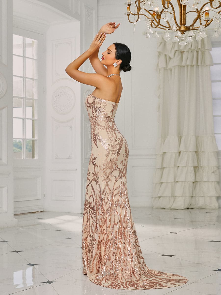 Strapless Mermaid Sequin Maxi Dress