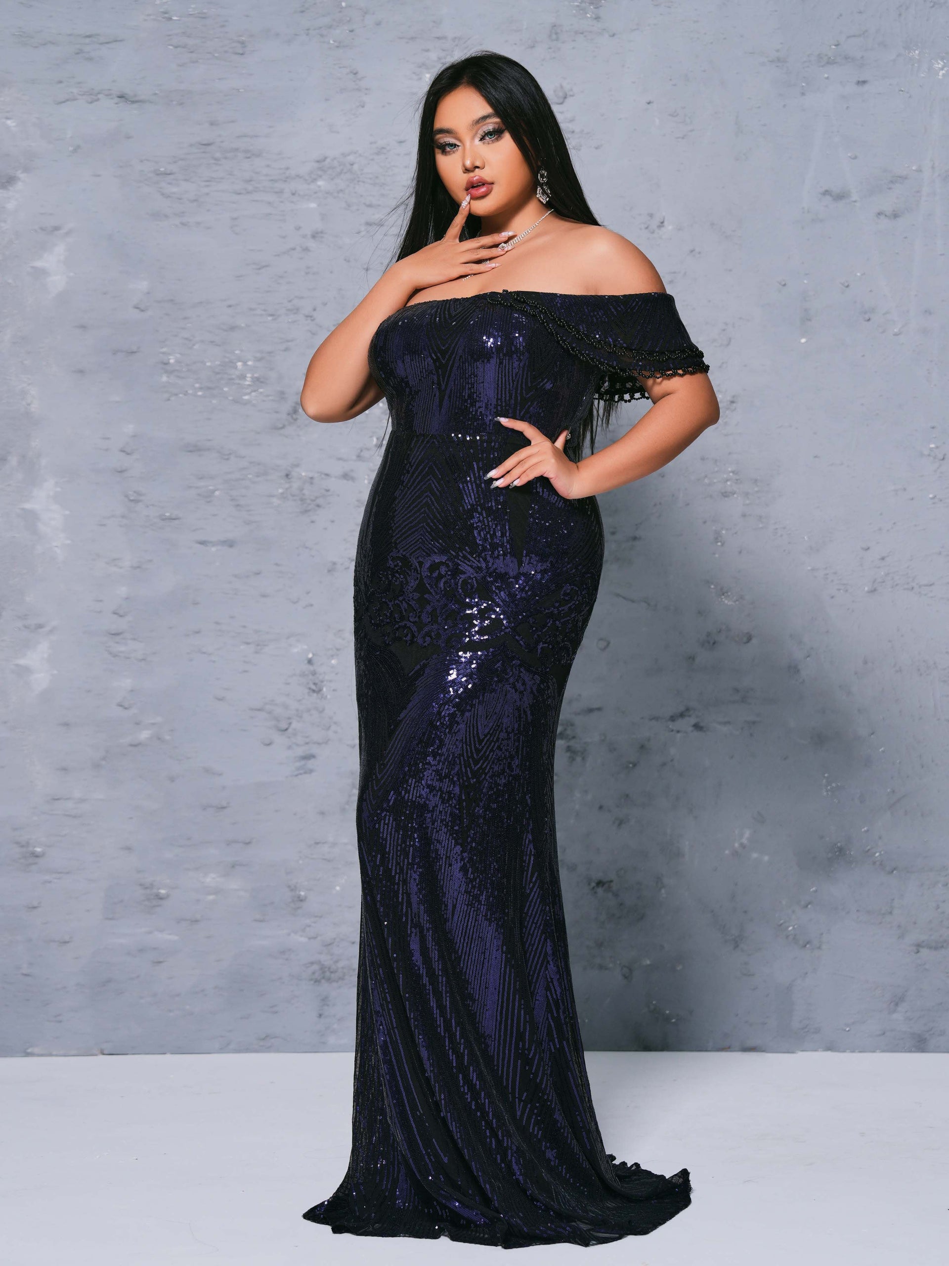 Plus Cutout One Shoulder Mermaid Sequin Dress