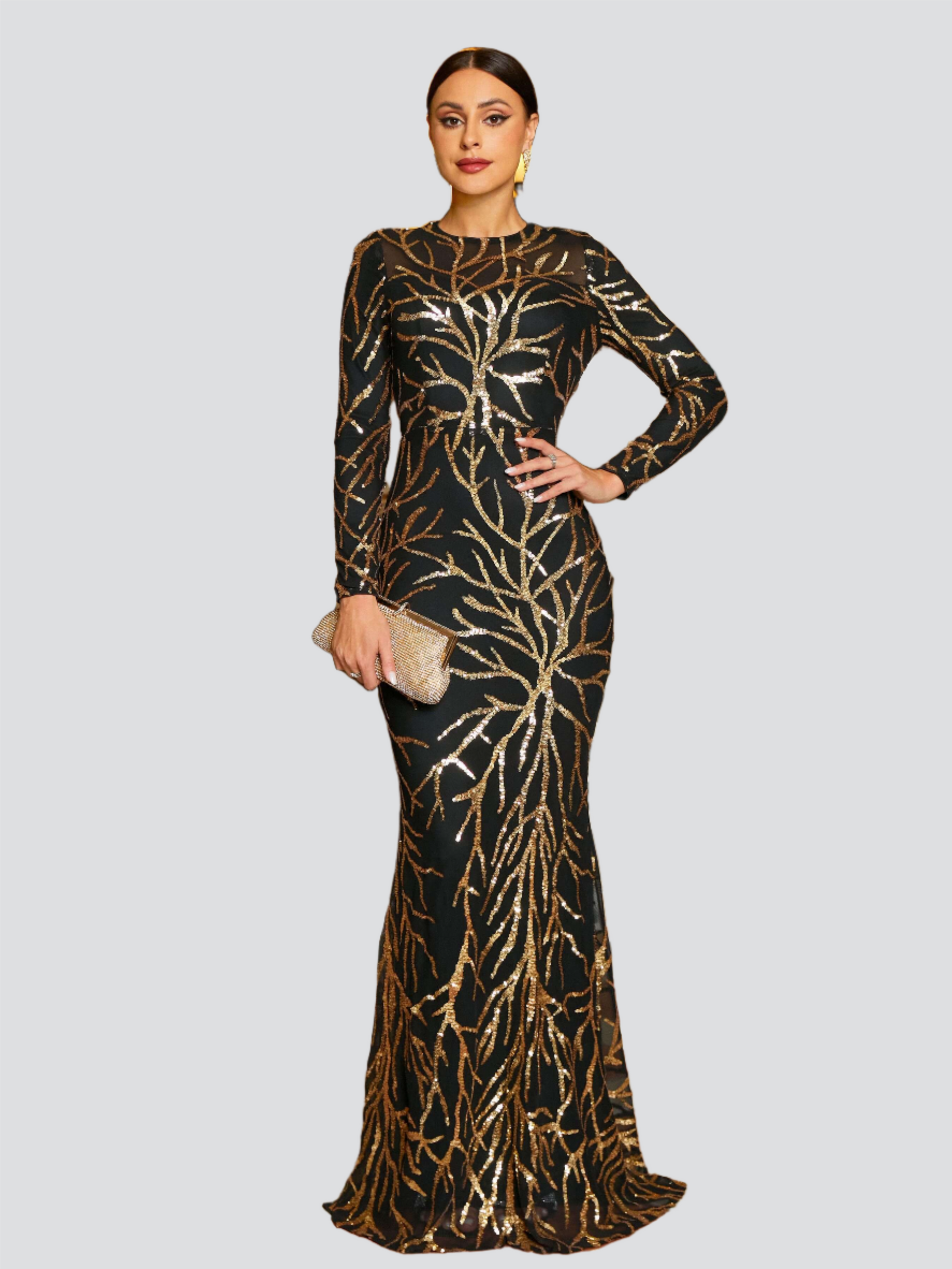 Long Sleeve Sequin Prom Dress