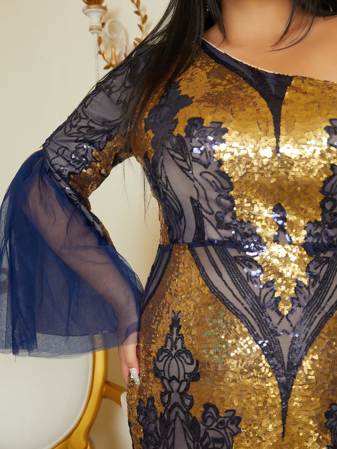 Plus Size Formal One Shoulder Sequin Blue Prom Dress