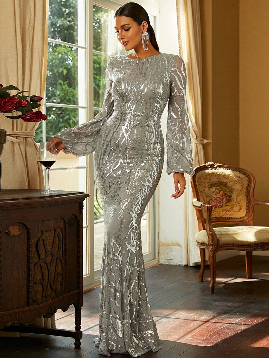 Long Sleeve Maxi Mermaid Sequin Dress