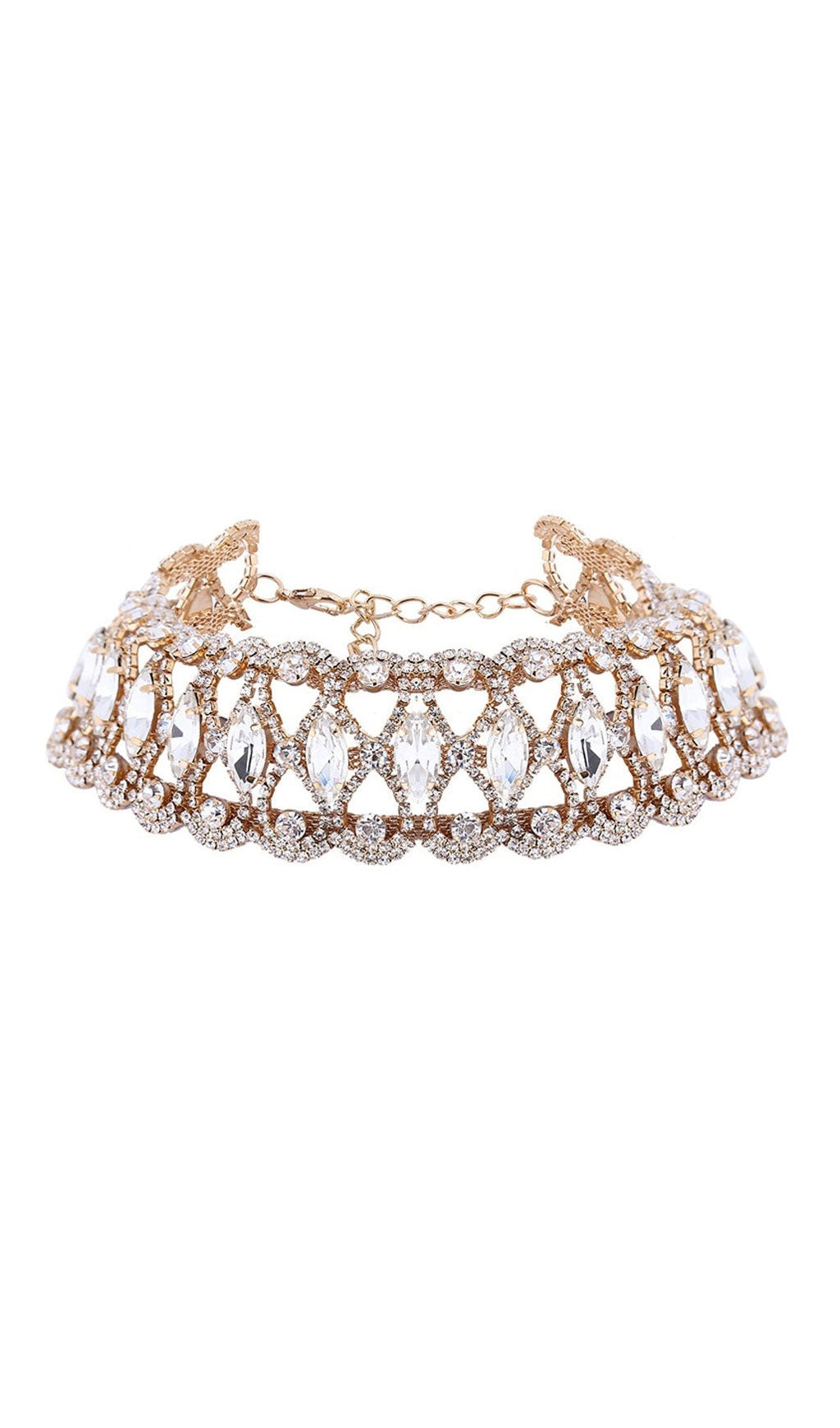 Scalloped Rhinestone Embellished Choker Necklace - Gold