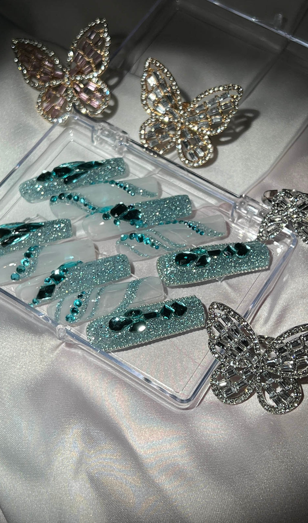 Green Crystal Coffin Glitter Handmade Press On Nails