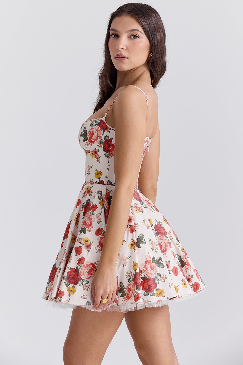 ROSE PRINT TULLE MINI DRESS