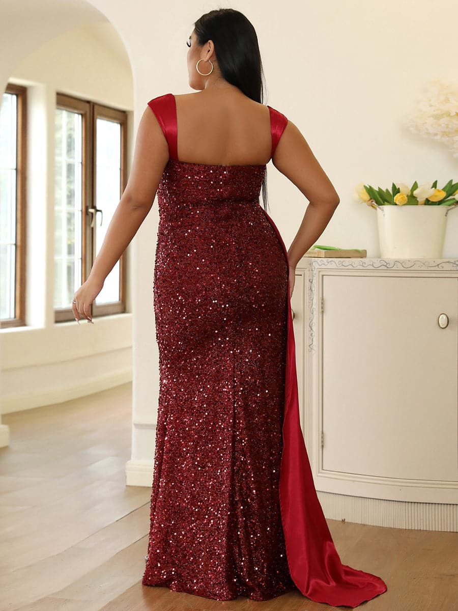 Ribbon Corset Sequin Maxi Prom Dress