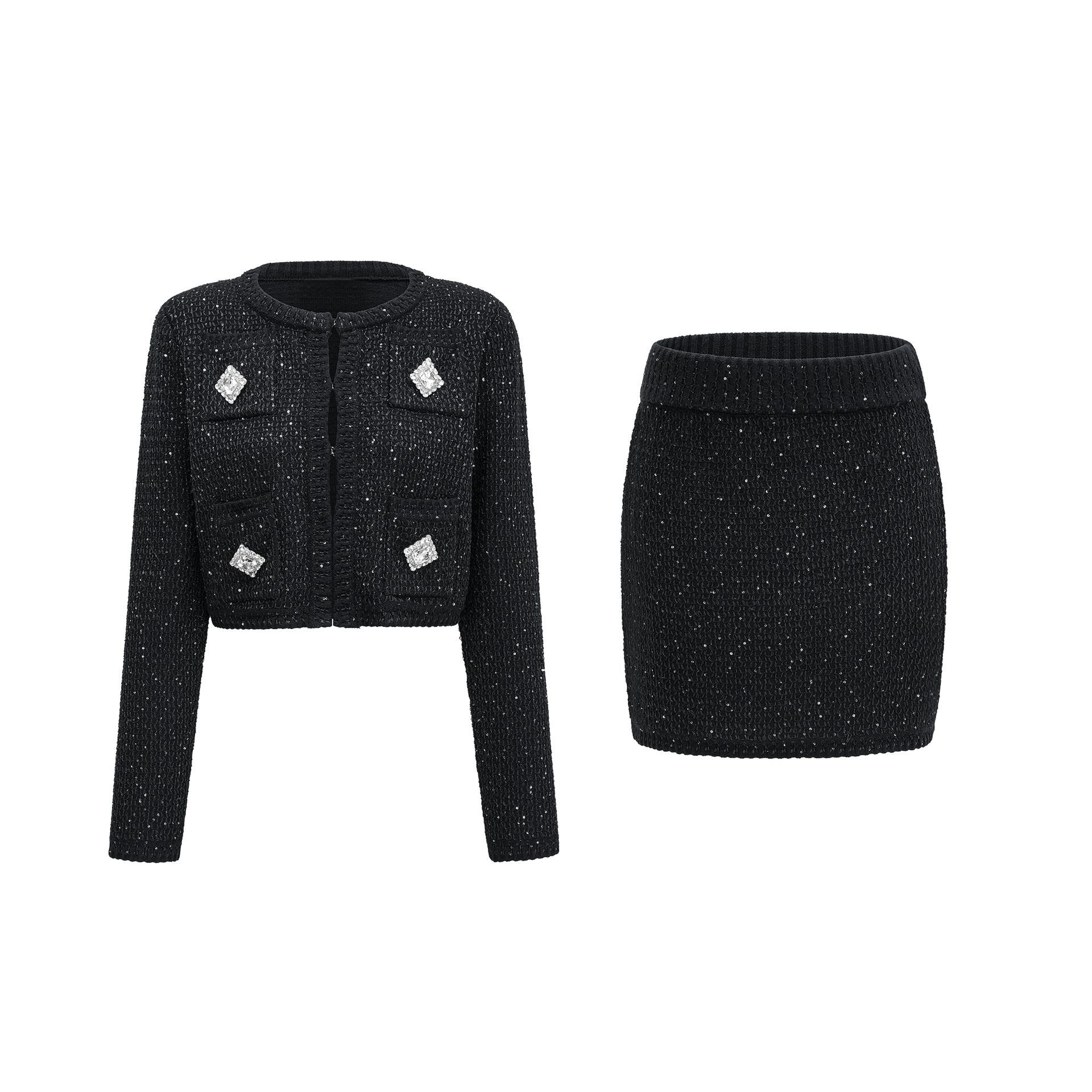 Sylvestra knitted cropped jacket & skirt matching set