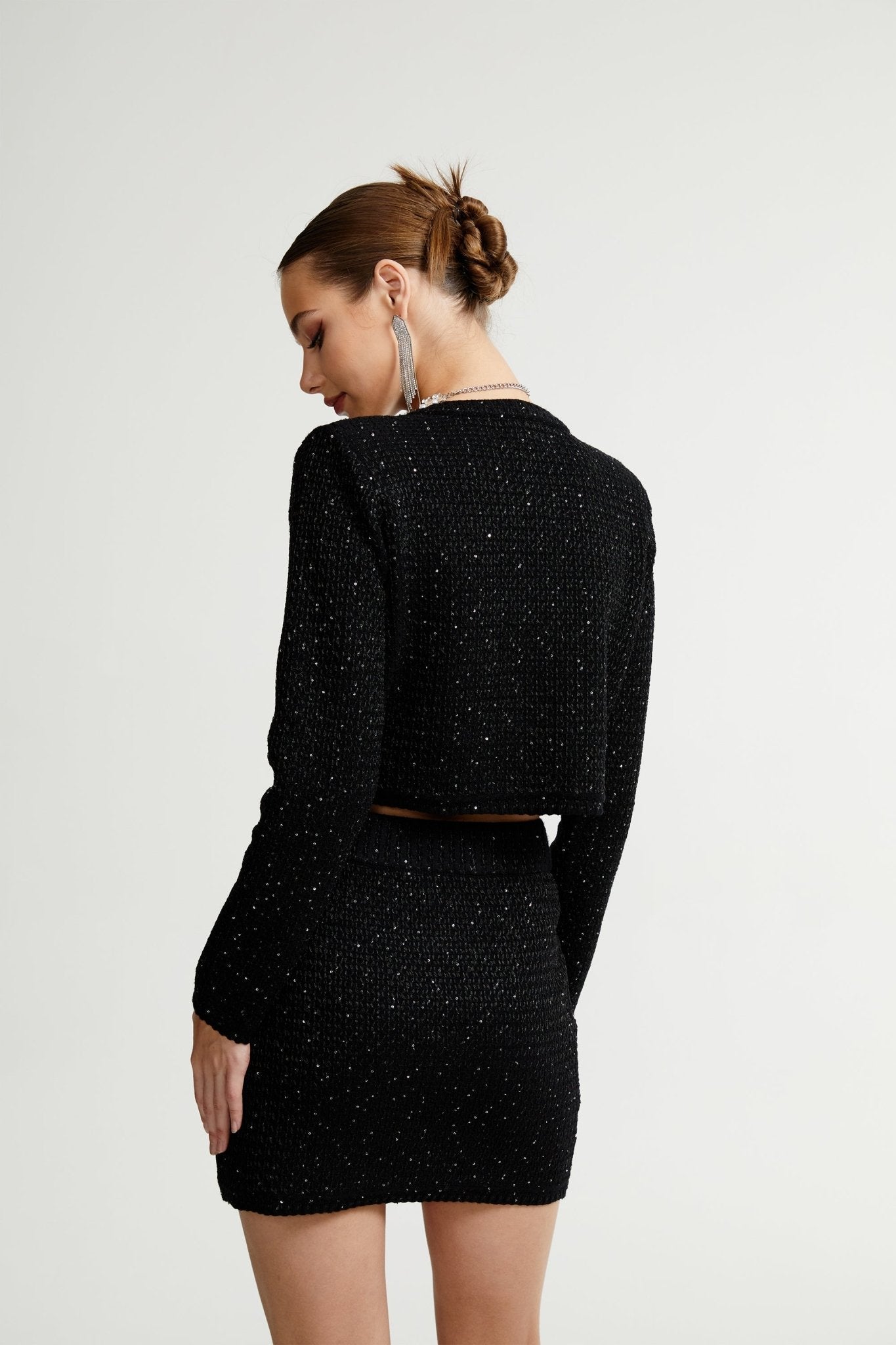 Sylvestra knitted cropped jacket & skirt matching set