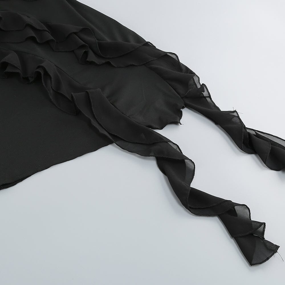 SLEEVELESS LRREGULAR RUFFLE MINI DRESS IN BLACK DRESS sis label