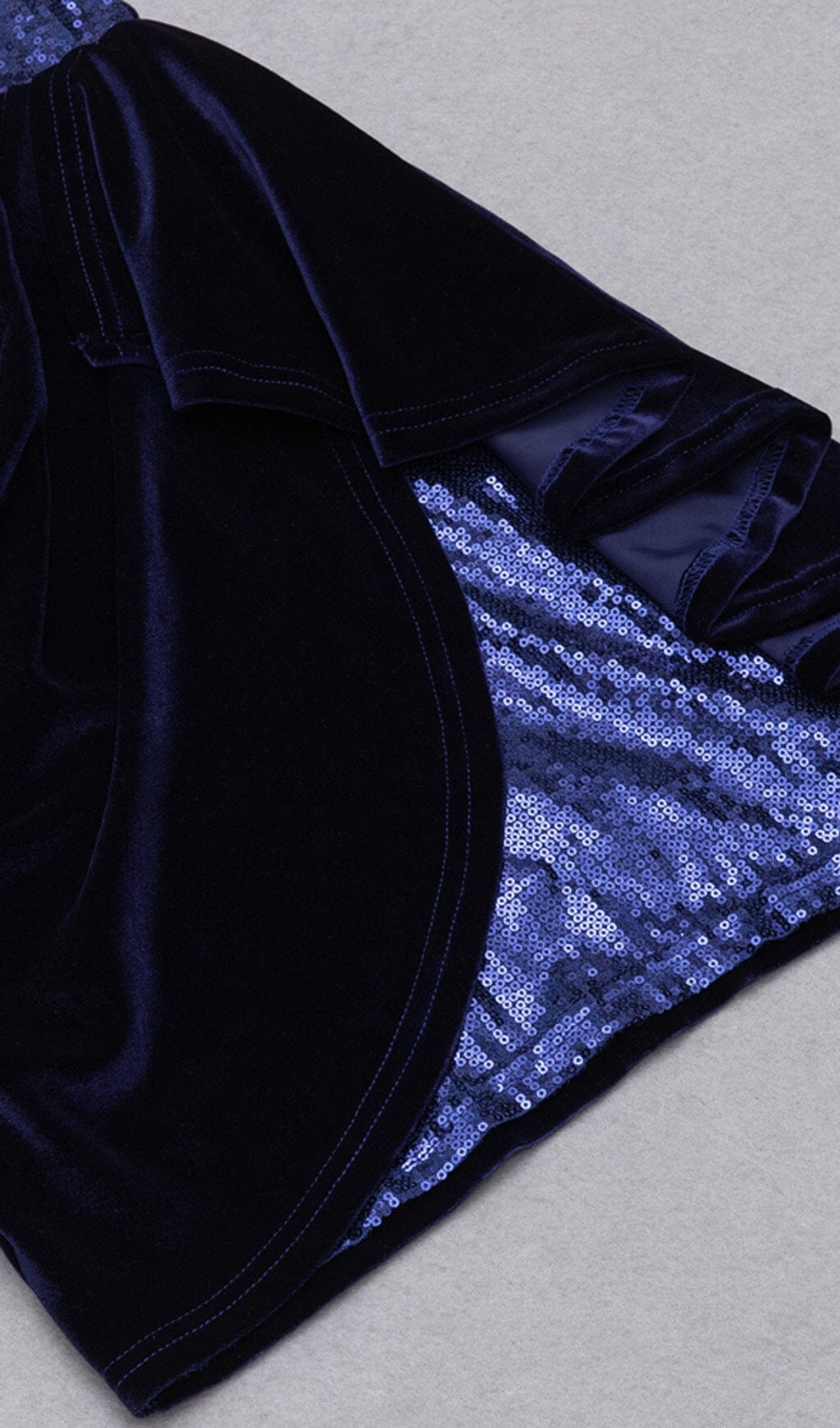 VELVET PLEATED SEQUINED MINI DRESS IN NAVY BLUE Dresses styleofcb