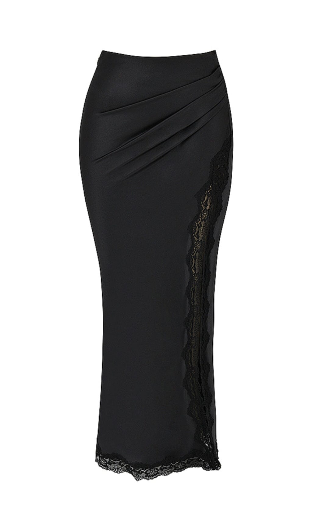 RUBY BLACK SATIN LACE TRIM TWO PIECE MIDI DRESS