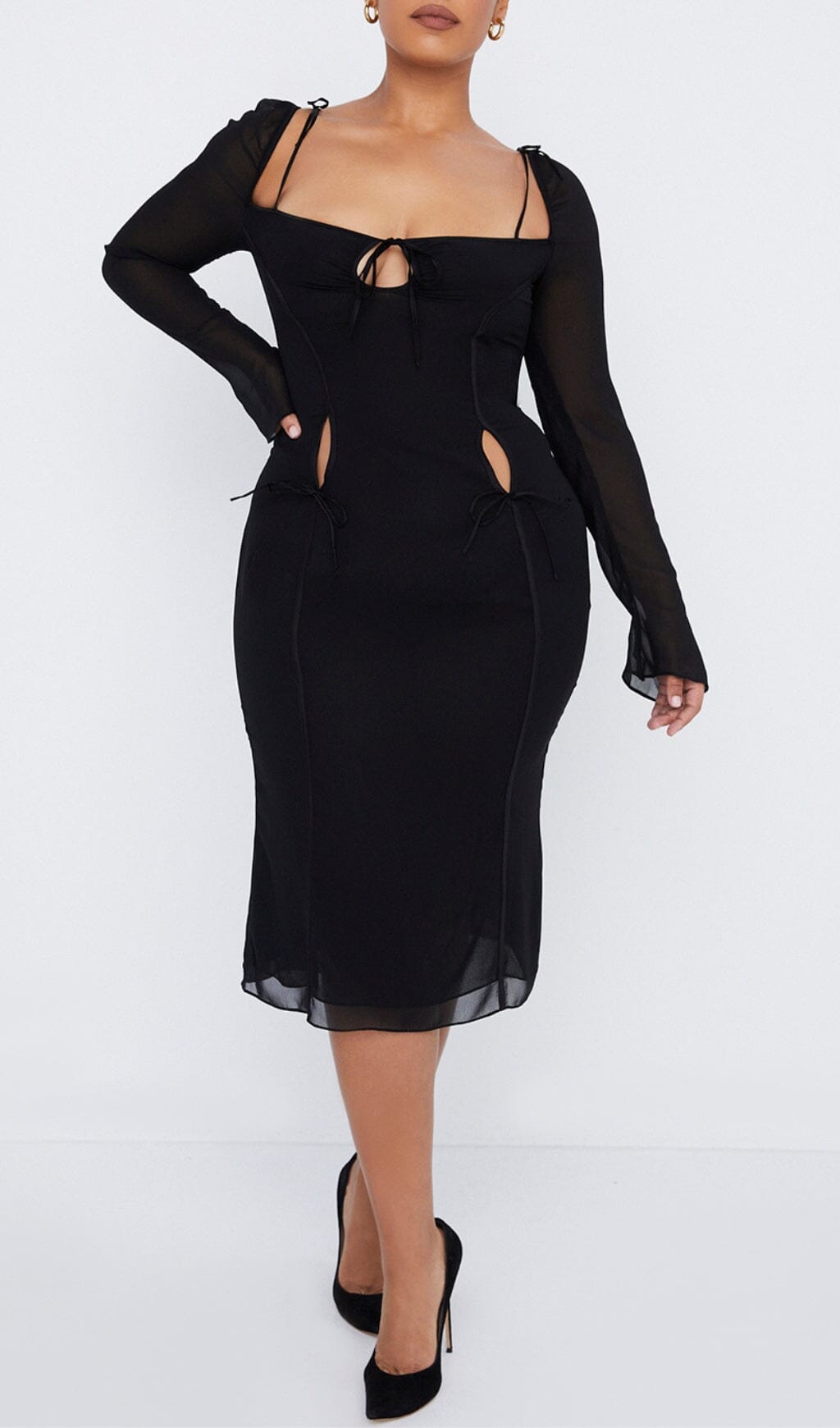 BLACK CUTOUT MIDI DRESS DREESES styleofcb