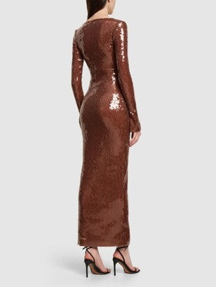 BROWN CUT OUT SEQUIN MAXI DRESS